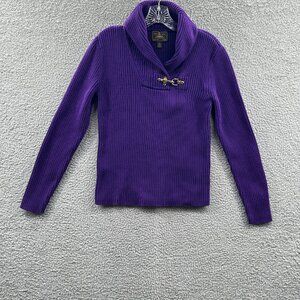 Ralph Lauren Womens Sweater Large Lobster Clasp Shawl Collar Preppy Old Money